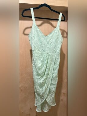 Lulu's Meg Mint Green Lace Midi Dress with V-Neck Size Medium